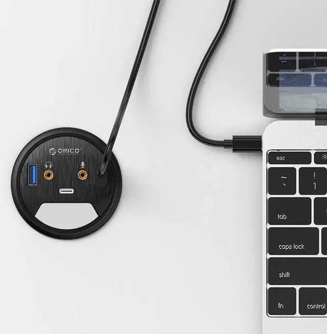 Alt view image 4 of 5 - Desktop Grommet USB Hub, Desk Mount Type-C Adapter Splitter with USB 3.0 Port & Audio Jack, Multi-Function Table Grommet Expansion Dock for Office Desktop Table Mount Connection and Peripheral Expansi