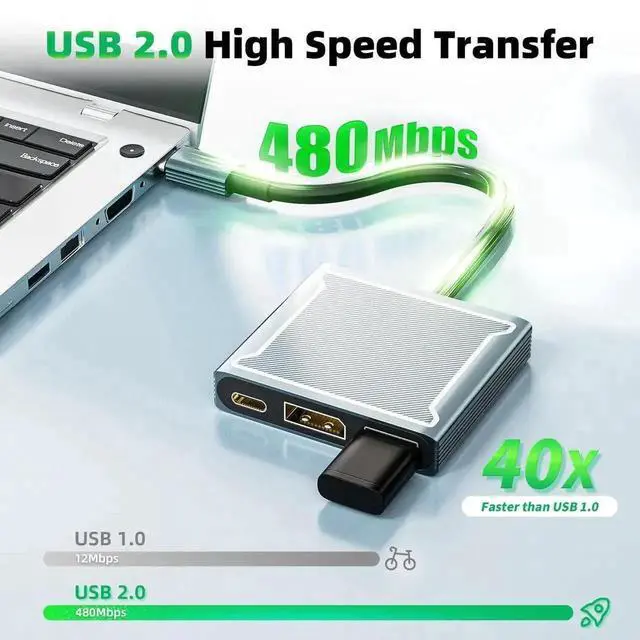 Alt view image 7 of 7 - BolAAzuL 3-in-1 USB C to DisplayPort Multiport Adapter Dock, Type C Hub with DP 1.4, USB 2.0 & 100W PD Charging Port, Supports 8K@60Hz DP Alt Mode for MacBook Pro, iPad Pro and External Monitor