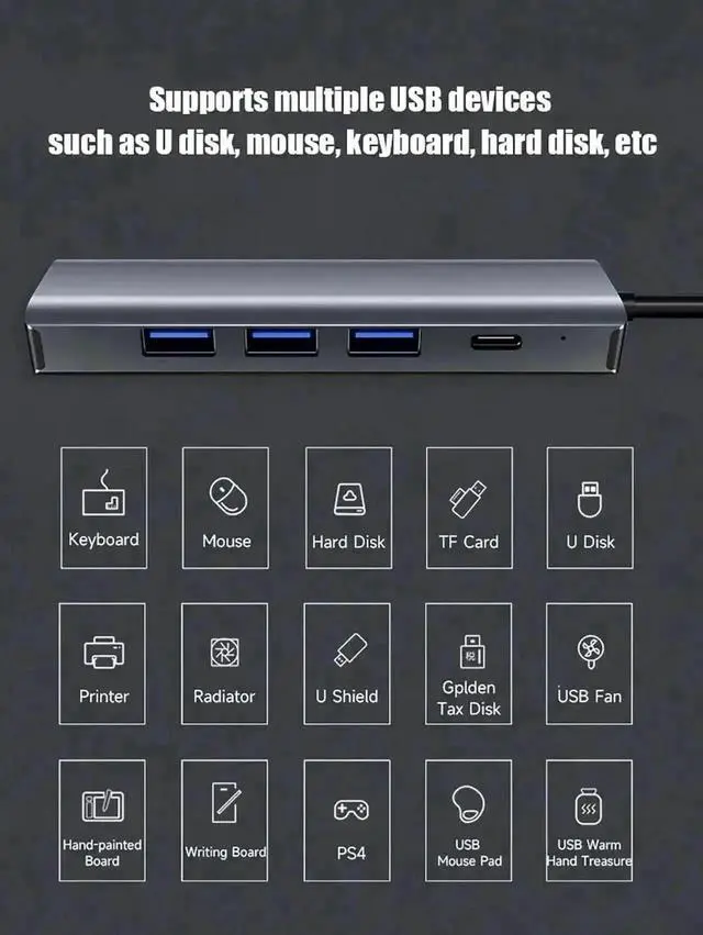 Alt view image 2 of 7 - USB-C to Ethernet Multiport Hub, Aluminum Gigabit RJ45 LAN Network Adapter Splitter with 5Gbps USB-C Port & 3 USB 3.0 Ports, Portable Expansion Dock Compatible with Laptop, Desktop PC