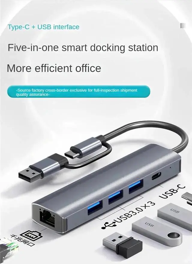 Alt view image 4 of 7 - USB-C to Ethernet Multiport Hub, Aluminum Gigabit RJ45 LAN Network Adapter Splitter with 5Gbps USB-C Port & 3 USB 3.0 Ports, Portable Expansion Dock Compatible with Laptop, Desktop PC