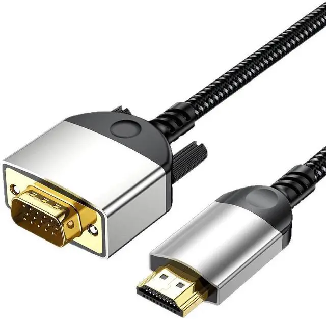Main image of HDMI to VGA Braided Cable 1080P@60Hz, Aluminum Alloy Housing with Gold-Plated Connectors, High Definition Video Cord Connect Laptop, PC, Set-Top Box to VGA Monitor and Projector