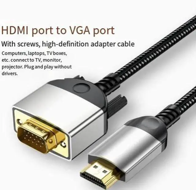 Alt view image 3 of 5 - HDMI to VGA Braided Cable 1080P@60Hz, Aluminum Alloy Housing with Gold-Plated Connectors, High Definition Video Cord Connect Laptop, PC, Set-Top Box to VGA Monitor and Projector