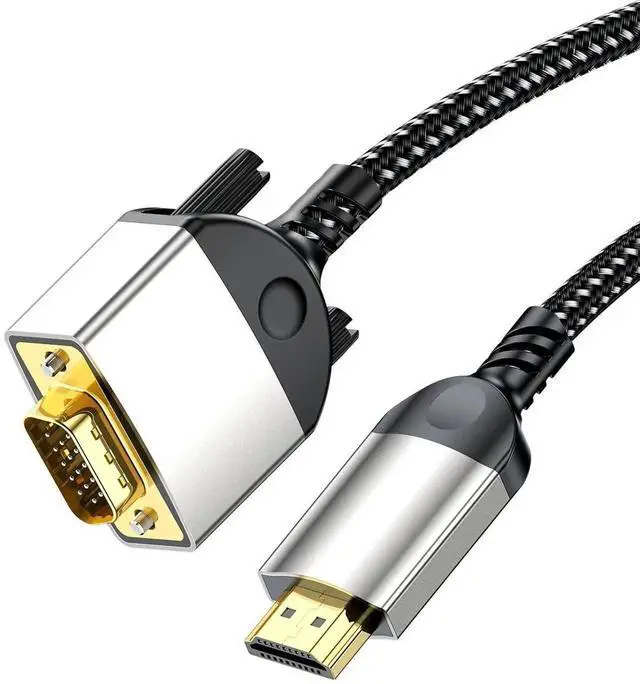 Alt view image 4 of 5 - HDMI to VGA Braided Cable 1080P@60Hz, Aluminum Alloy Housing with Gold-Plated Connectors, High Definition Video Cord Connect Laptop, PC, Set-Top Box to VGA Monitor and Projector