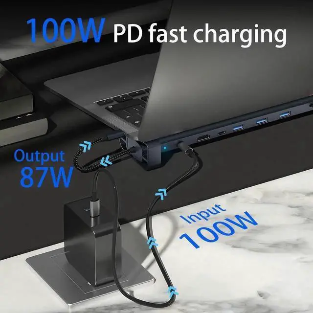 Alt view image 4 of 6 - 10-in-1 USB C Multiport Adapter Docking Station, USB-C Hub with 4K HDMI, RJ45 Ethernet, 100W PD Charging, 3 USB 3.0, SD/TF Card Reader & Audio Port, Compatible with MacBook Pro/Air, Dell, HP, Lenovo L