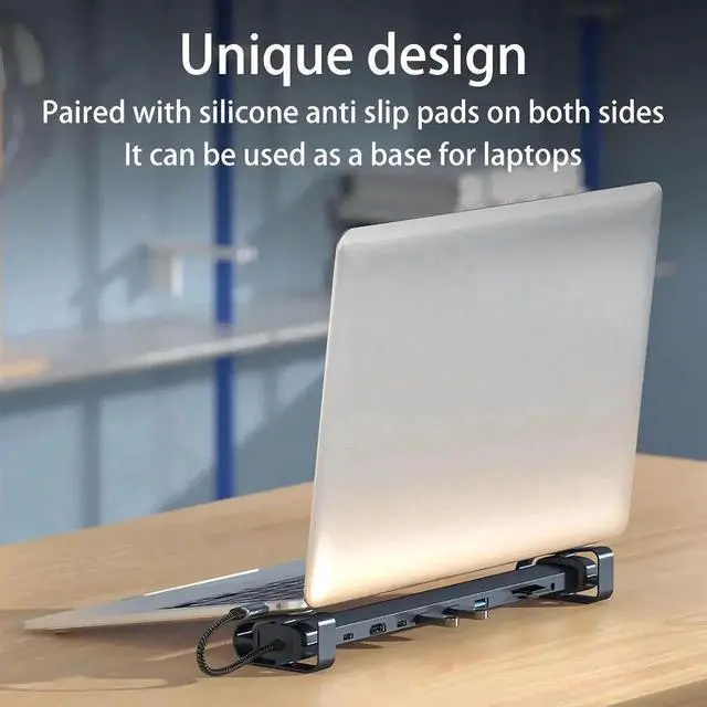 Alt view image 6 of 6 - 10-in-1 USB C Multiport Adapter Docking Station, USB-C Hub with 4K HDMI, RJ45 Ethernet, 100W PD Charging, 3 USB 3.0, SD/TF Card Reader & Audio Port, Compatible with MacBook Pro/Air, Dell, HP, Lenovo L