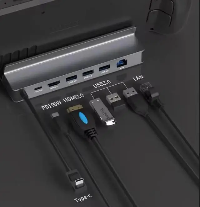 Alt view image 3 of 3 - 6-in-1 Docking Station for Steam Deck OLED, ROG Ally X, Legion Go, MSI Claw | 4K@60Hz HDMI, Gigabit Ethernet, 3 USB-A 3.0, 100W PD Charging