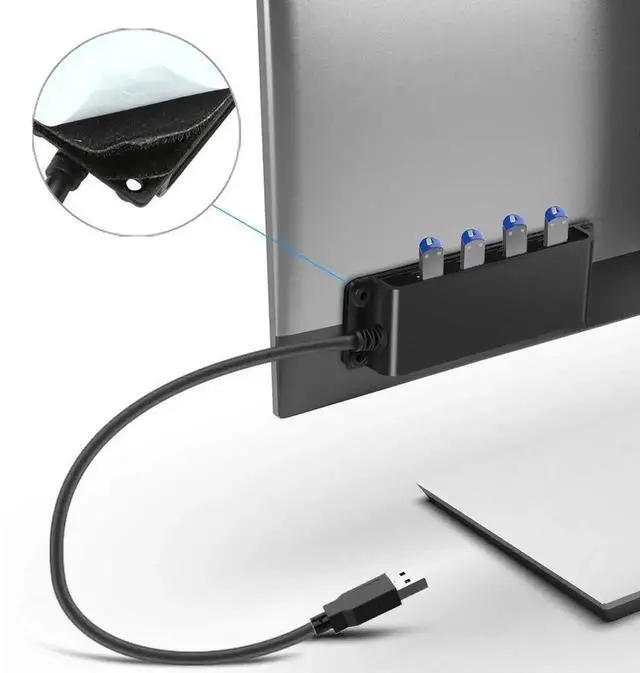 Alt view image 3 of 7 - 4-Port USB 3.0 Portable Fixable USB Hub with 3.3ft Cable, High Speed USB Data Hub for Laptop, MacBook, XPS, Surface Pro, USB Flash Drives, Mobile HDD and More