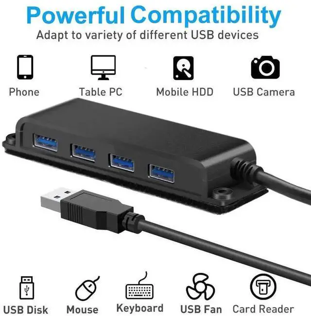 Alt view image 2 of 7 - 4-Port USB 3.0 Portable Fixable USB Hub with 3.3ft Cable, High Speed USB Data Hub for Laptop, MacBook, XPS, Surface Pro, USB Flash Drives, Mobile HDD and More