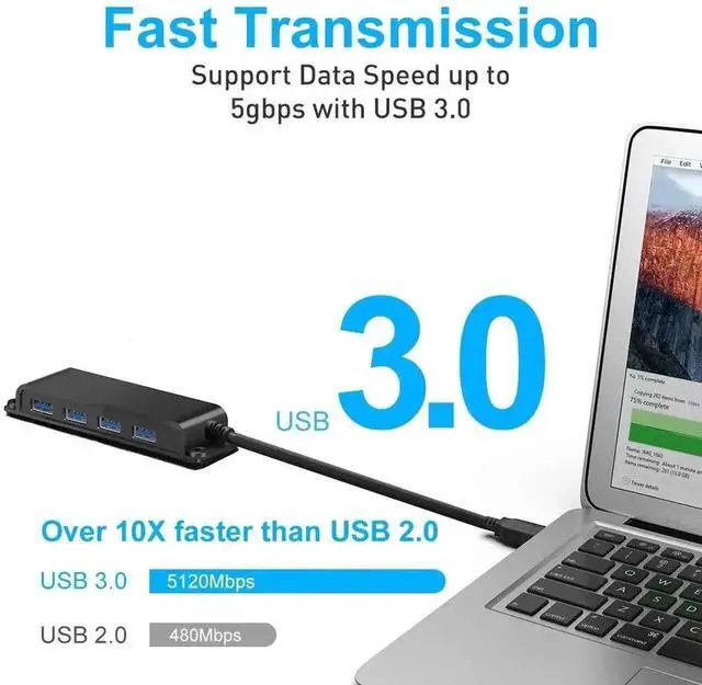 Alt view image 6 of 7 - 4-Port USB 3.0 Portable Fixable USB Hub with 3.3ft Cable, High Speed USB Data Hub for Laptop, MacBook, XPS, Surface Pro, USB Flash Drives, Mobile HDD and More