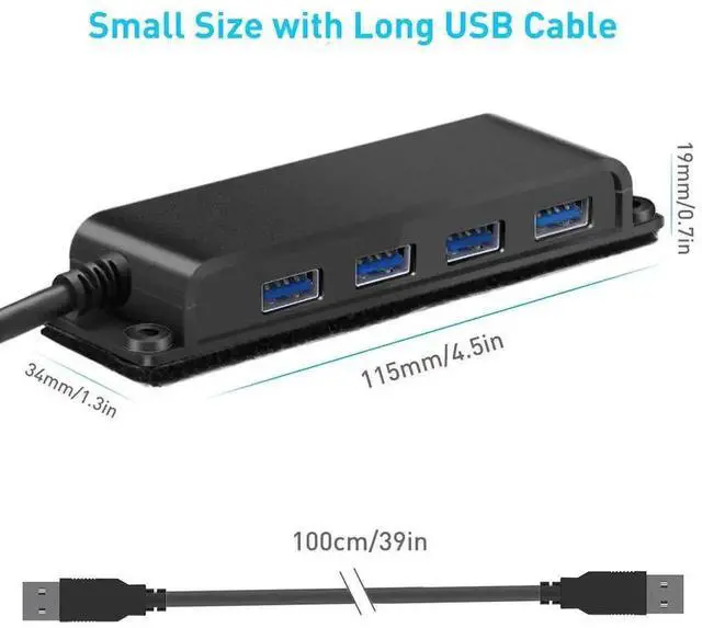 Alt view image 4 of 7 - 4-Port USB 3.0 Portable Fixable USB Hub with 3.3ft Cable, High Speed USB Data Hub for Laptop, MacBook, XPS, Surface Pro, USB Flash Drives, Mobile HDD and More