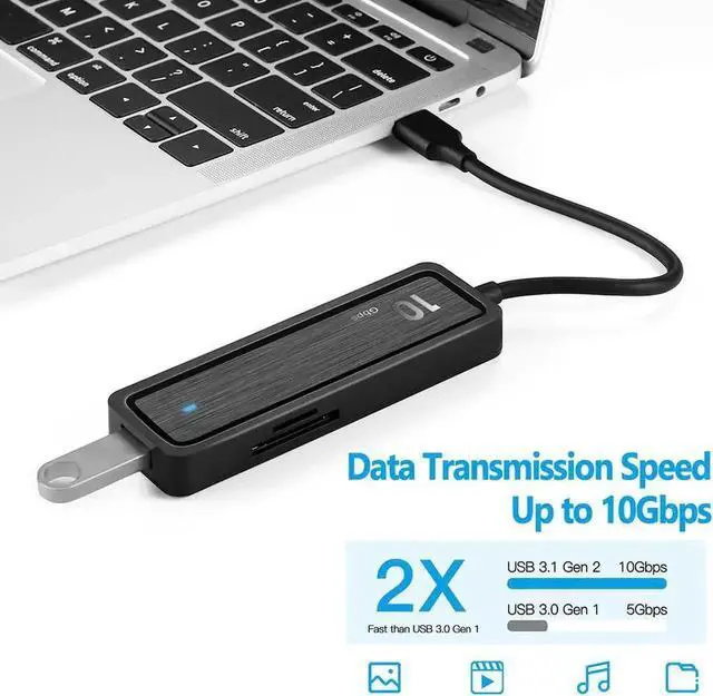 Alt view image 4 of 7 - 6-in-1 USB C Hub, 4-Port USB 3.1 Gen 2 Splitter 10Gbps SuperSpeed with SD/TF Card Reader, 20CM Cable Multiport Adapter Compatible with MacBook, PC, Flash Drives