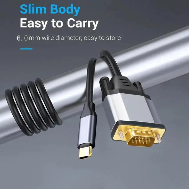 Alt view image 2 of 4 - USB-C to VGA Cable 1.8m/6ft, USB 3.1 1080P Video Cord with Reversible Connector, Compatible with MacBook, Laptop, Tablet to Monitor, Projector and HDTV