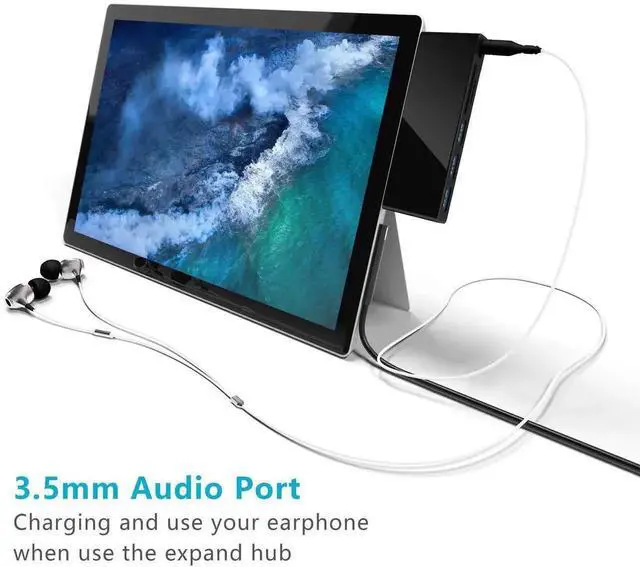 Alt view image 5 of 7 - 6-in-1 USB C Docking Station for Surface Go, Multiport USB Hub Adapter Dongle with 3×USB 3.0, 3.5mm Audio Jack, SD & TF Card Reader