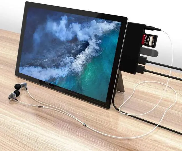 Alt view image 6 of 7 - 6-in-1 USB C Docking Station for Surface Go, Multiport USB Hub Adapter Dongle with 3×USB 3.0, 3.5mm Audio Jack, SD & TF Card Reader