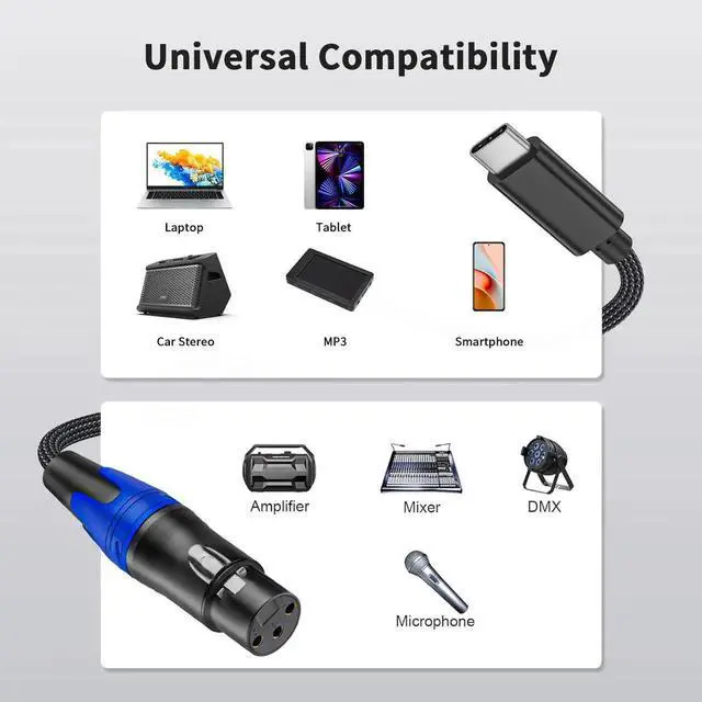 Alt view image 3 of 4 - USB Type-C to XLR Female Audio Cable, 24K Gold-Plated Connector, Nylon Braided USB C to XLR Cord for Microphone, Mixer, Guitar, Amplifier and Audio Recording Interface