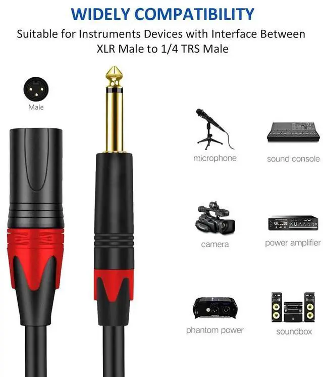 Alt view image 2 of 6 - 6.35mm TRS to XLR Female Balanced Audio Cable, 1/4 Inch TRS to XLR Cord, Gold-Plated Connectors, 20AWG OFC Conductors, Suitable for Microphone, Mixer, Electric Guitar, Amplifier and Studio Recording