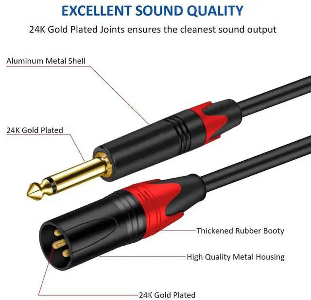 Alt view image 6 of 6 - 6.35mm TRS to XLR Female Balanced Audio Cable, 1/4 Inch TRS to XLR Cord, Gold-Plated Connectors, 20AWG OFC Conductors, Suitable for Microphone, Mixer, Electric Guitar, Amplifier and Studio Recording
