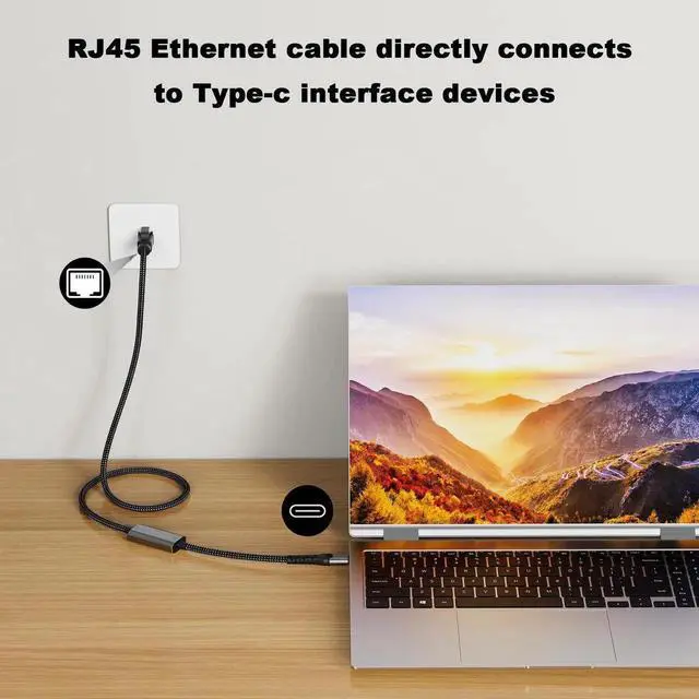 Alt view image 5 of 7 - USB-C to Gigabit Ethernet Adapter Cable 1000Mbps, 1.2M Length, Aluminum Alloy Shell, Nylon Braided Cord, Type-C to RJ45 LAN Network Adapter for Laptop, PC, Tablet, Smartphone Stable Wired Network Conn