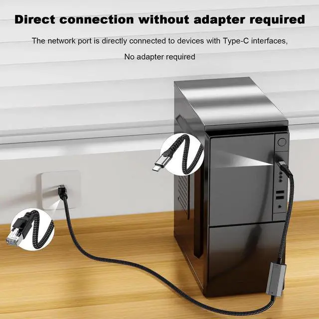 Alt view image 4 of 7 - USB-C to Gigabit Ethernet Adapter Cable 1000Mbps, 1.2M Length, Aluminum Alloy Shell, Nylon Braided Cord, Type-C to RJ45 LAN Network Adapter for Laptop, PC, Tablet, Smartphone Stable Wired Network Conn