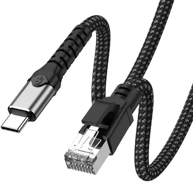 Alt view image 2 of 7 - USB-C to Gigabit Ethernet Adapter Cable 1000Mbps, 1.2M Length, Aluminum Alloy Shell, Nylon Braided Cord, Type-C to RJ45 LAN Network Adapter for Laptop, PC, Tablet, Smartphone Stable Wired Network Conn