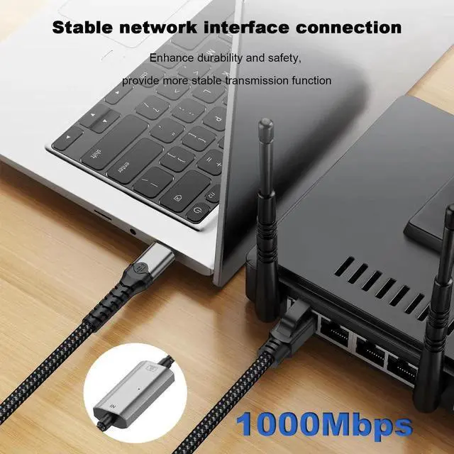 Alt view image 7 of 7 - USB-C to Gigabit Ethernet Adapter Cable 1000Mbps, 1.2M Length, Aluminum Alloy Shell, Nylon Braided Cord, Type-C to RJ45 LAN Network Adapter for Laptop, PC, Tablet, Smartphone Stable Wired Network Conn