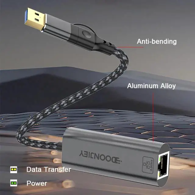 Alt view image 4 of 5 - 2-in-1 USB 3.0 & USB-C to 2.5G Ethernet Adapter, 2500Mbps RJ45 LAN Network Dongle, Plug and Play Wired Network Converter Compatible with Laptops, Desktop PCs, Tablets and USB OTG Supported Smartphones
