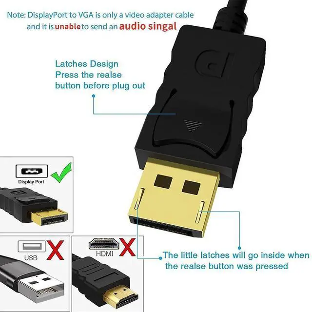 Alt view image 2 of 5 - 1.8M (6FT) DisplayPort to VGA Cable, Supports Full HD 1080P Resolution, Plug and Play DP to VGA Video Cord for Laptops, Desktop PCs, Graphics Cards Connect to Monitors, Projectors and HDTV Displays