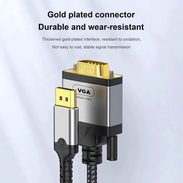 Alt view image 4 of 6 - DisplayPort to VGA Cable Supports 1080P Full HD, Gold-Plated Connectors, Plug and Play DP to VGA Video Cord, Compatible with Laptops, Desktop PCs, Thunderbolt Adapters Connect to Monitors, Projectors