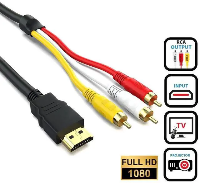 Alt view image 2 of 5 - 1.5m (5FT) HDMI to 3RCA Composite AV Cable, Gold-Plated Connectors, HDMI to RCA Audio Video Cord for DVD Players, Set-Top Boxes and Media Players Connecting to TV (Requires Source Device with Built-in
