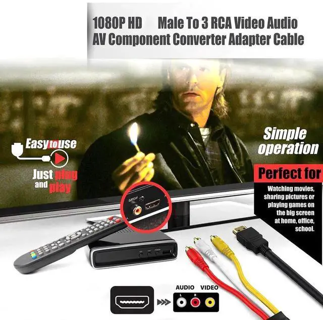 Alt view image 5 of 5 - 1.5m (5FT) HDMI to 3RCA Composite AV Cable, Gold-Plated Connectors, HDMI to RCA Audio Video Cord for DVD Players, Set-Top Boxes and Media Players Connecting to TV (Requires Source Device with Built-in