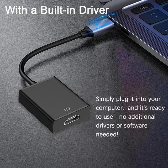 Alt view image 3 of 6 - USB 3.0 to HDMI Adapter Supports 1080P@60Hz, Built-in Driver, Plug and Play External Video Graphics Converter for Laptops, Desktop PCs, Tablets Connect to HDTV, Monitors and Projectors