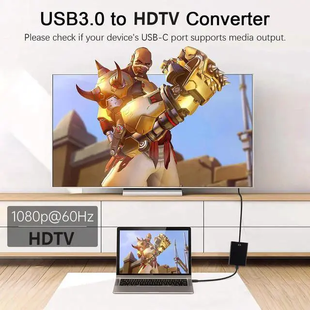 Alt view image 2 of 6 - USB 3.0 to HDMI Adapter Supports 1080P@60Hz, Built-in Driver, Plug and Play External Video Graphics Converter for Laptops, Desktop PCs, Tablets Connect to HDTV, Monitors and Projectors