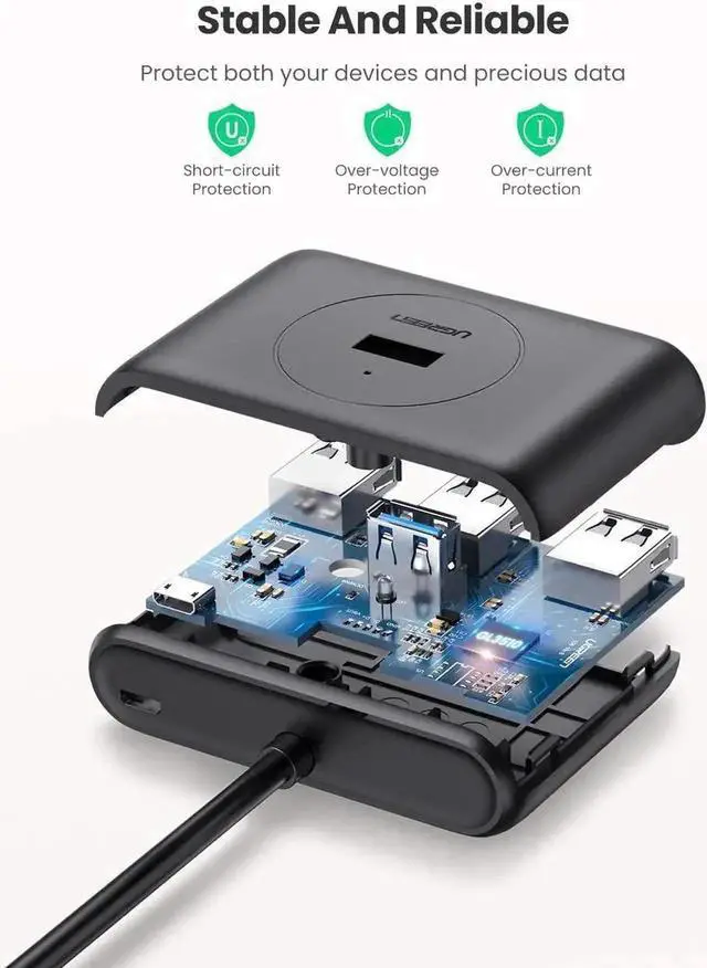 Alt view image 7 of 7 - UGREEN 4 Port USB 3.0 Data Hub with 3ft Portable Extension Cable, 5Gbps High Speed USB Splitter, Plug & Play, Black, Compatible with MacBook Air, Mac Mini, iMac Pro, Microsoft Surface and Ultrabooks