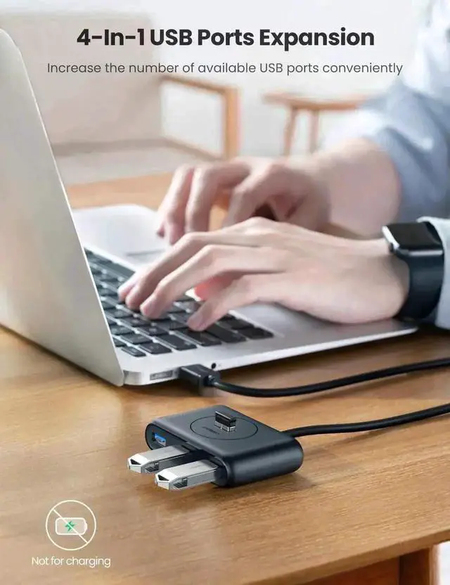 Alt view image 3 of 7 - UGREEN 4 Port USB 3.0 Data Hub with 3ft Portable Extension Cable, 5Gbps High Speed USB Splitter, Plug & Play, Black, Compatible with MacBook Air, Mac Mini, iMac Pro, Microsoft Surface and Ultrabooks