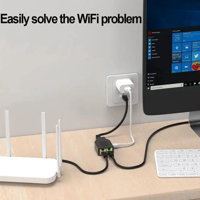Alt view image 4 of 4 - Gigabit Ethernet Splitter 1 to 2 RJ45 Network Splitter, 1000Mbps High Speed, USB Powered, Up to 100m Transmission, for PC, TV Box, Router