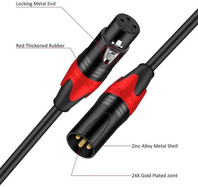 Alt view image 3 of 4 - 3-Pin XLR Male to Female Balanced Microphone Cable, OFC Conductors, Triple Shielding, Gold-Plated Connectors for Mixer, Speaker, Studio & Live Sound