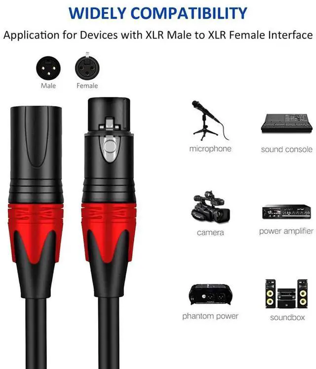 Alt view image 2 of 4 - 3-Pin XLR Male to Female Balanced Microphone Cable, OFC Conductors, Triple Shielding, Gold-Plated Connectors for Mixer, Speaker, Studio & Live Sound
