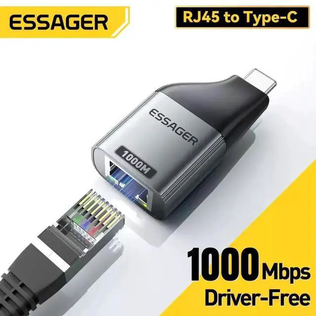 Main image of Essager Type-C to Gigabit Ethernet Adapter, 1000Mbps Driver-Free Plug and Play, Stable Wired Network for Work and Entertainment