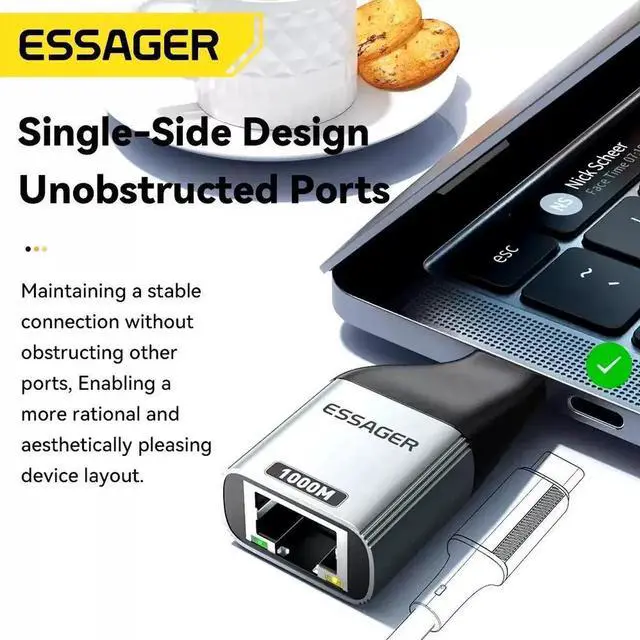 Alt view image 5 of 7 - Essager Type-C to Gigabit Ethernet Adapter, 1000Mbps Driver-Free Plug and Play, Stable Wired Network for Work and Entertainment