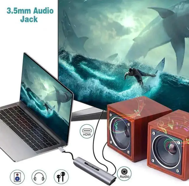 Alt view image 3 of 7 - 9 in 1 Multiport USB C Hub, USB-C Dongle with 4K HDMI, VGA, USB 3.0, PD Charging, 3.5mm Audio, TF Card Reader, Portable Docking Station for MacBook