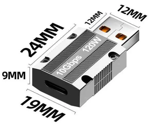 Alt view image 2 of 4 - USB-A to USB-C Adapter, 120W PD 6A Fast Charging, 10Gbps Data Transfer, Aluminum Alloy Converter for Laptop Phone Tablet Charger
