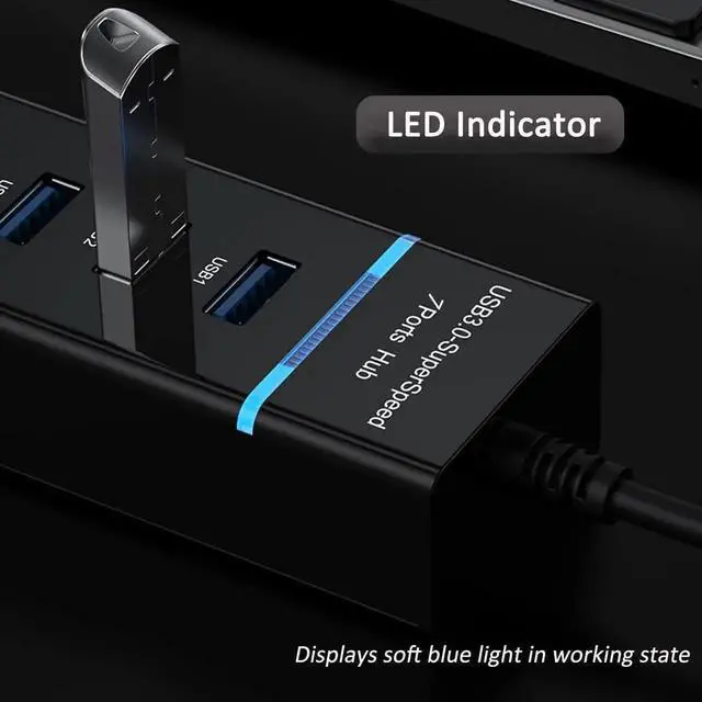 Alt view image 6 of 7 - 7-Port USB 3.0 Data Hub Splitter, 1FT Short Cable Multiport USB Expander for Laptop, PC, MacBook, iMac, Surface Pro