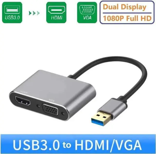 Main image of 2 in 1 USB 3.0 to HDMI VGA Adapter, 1080P Resolution, Built-in Driver, Simultaneous HDMI & VGA Output, Only for Windows 10/8/7, Not Support Mac OS Linux Vista