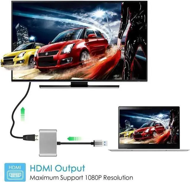 Alt view image 7 of 7 - 2 in 1 USB 3.0 to HDMI VGA Adapter, 1080P Resolution, Built-in Driver, Simultaneous HDMI & VGA Output, Only for Windows 10/8/7, Not Support Mac OS Linux Vista