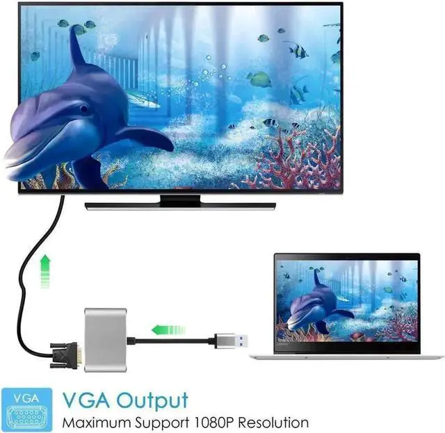 Alt view image 6 of 7 - 2 in 1 USB 3.0 to HDMI VGA Adapter, 1080P Resolution, Built-in Driver, Simultaneous HDMI & VGA Output, Only for Windows 10/8/7, Not Support Mac OS Linux Vista