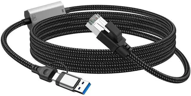 Main image of 2-in-1 USB 3.0 & USB-C to Gigabit Ethernet Adapter, 1000Mbps, 1.2m Braided Cable, Aluminum Alloy Housing, Wired Network Dongle for Laptop PC Tablet Smartphone