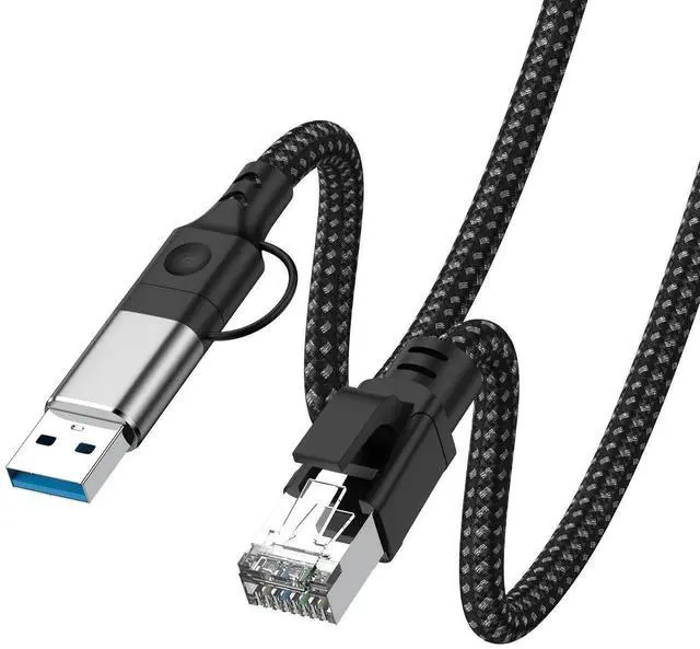 Alt view image 5 of 7 - 2-in-1 USB 3.0 & USB-C to Gigabit Ethernet Adapter, 1000Mbps, 1.2m Braided Cable, Aluminum Alloy Housing, Wired Network Dongle for Laptop PC Tablet Smartphone