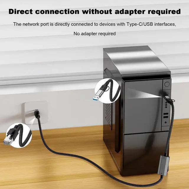 Alt view image 3 of 7 - 2-in-1 USB 3.0 & USB-C to Gigabit Ethernet Adapter, 1000Mbps, 1.2m Braided Cable, Aluminum Alloy Housing, Wired Network Dongle for Laptop PC Tablet Smartphone