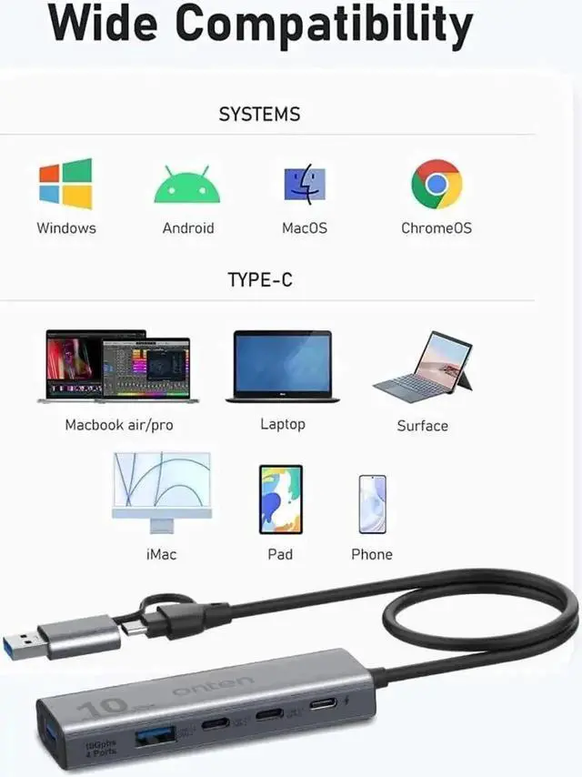 Alt view image 5 of 7 - 10Gbps USB C Hub, USB 3.2 Gen 2 Splitter with 2 USB-A + 2 USB-C Ports, Data Transfer Only, Not Support Charging & Video Output