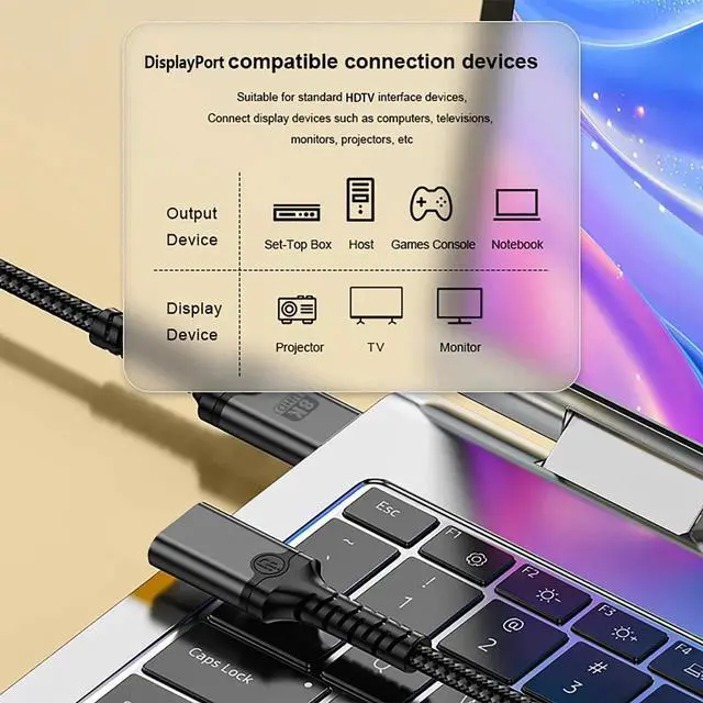Alt view image 5 of 6 - DisplayPort to HDMI Cable, Supports 8K@60Hz HDR & 4K@144Hz, DP to HDMI Cord for Laptop, PC, Monitor, Projector and HDTV